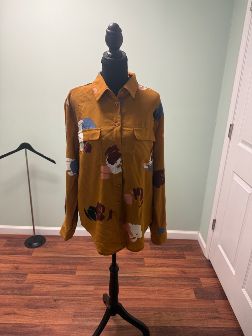 Madison Mustard Abstract Floral Button-Down Shirt